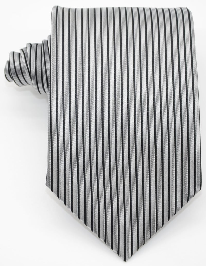 Geotae Zerun New Classic Men's Striped Silk Tie Necktie (Silver Grey/Black) - Image 5